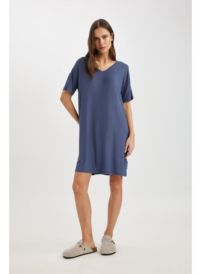 DeFacto Woman Regular Fit V Neck Short Sleeve Homewear Knitted Dress  - Image 3