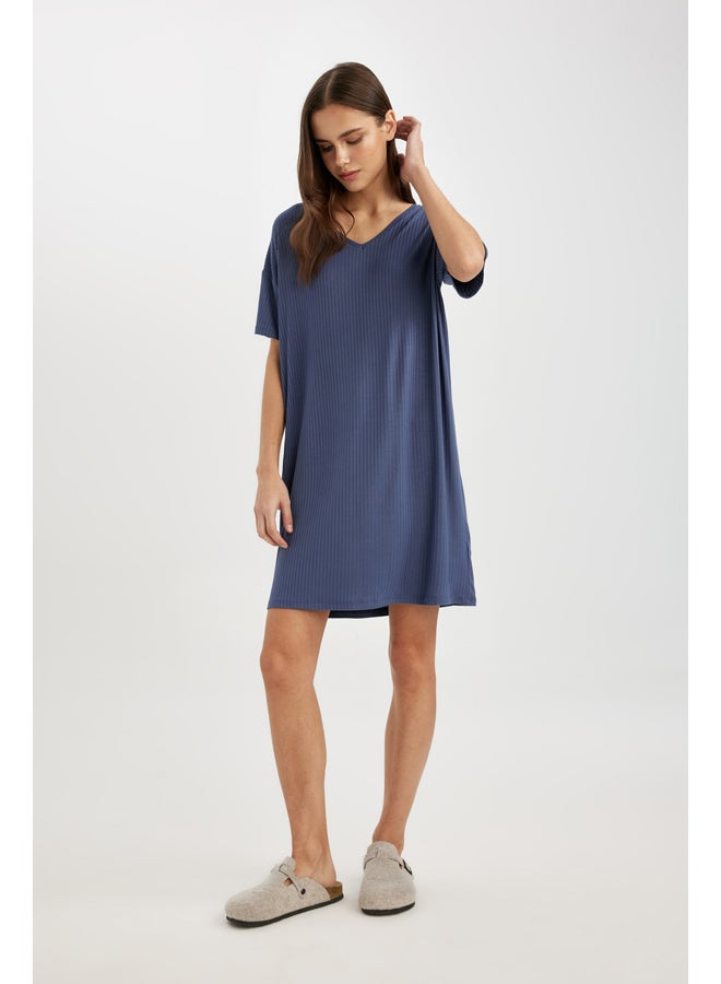 DeFacto Woman Regular Fit V Neck Short Sleeve Homewear Knitted Dress  - Image 2