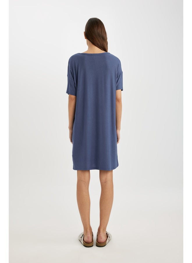 DeFacto Woman Regular Fit V Neck Short Sleeve Homewear Knitted Dress  - Image 5