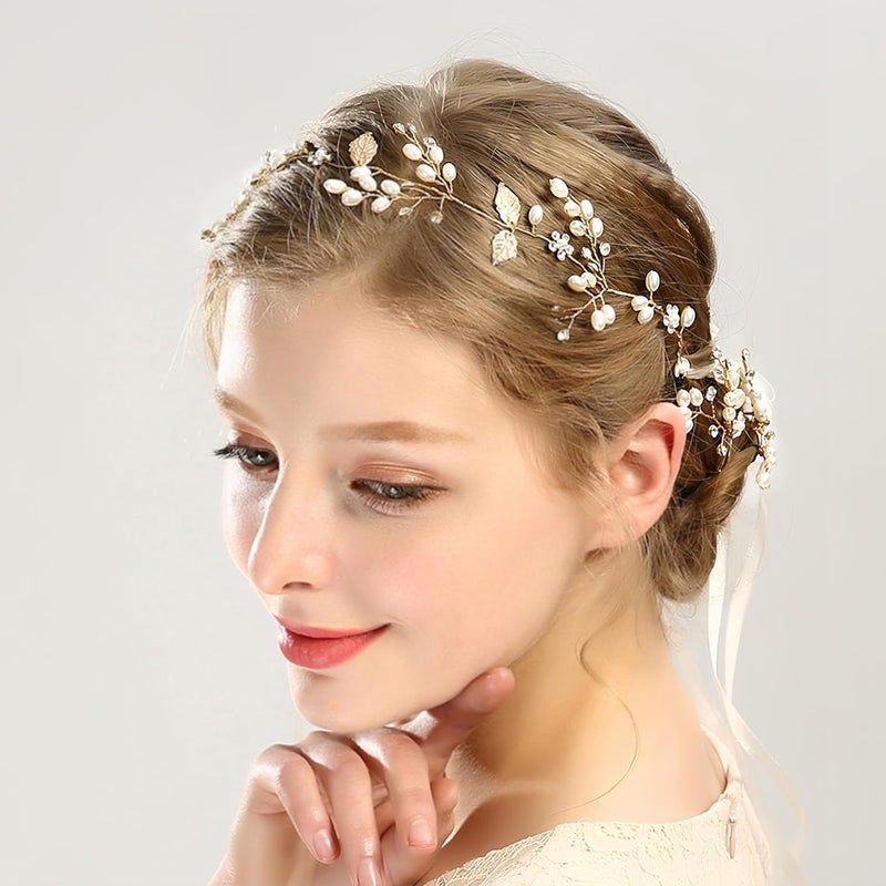 ChicAbode Wedding Hair Accessories for Brides & Bridesmaids, Rose Gold Leaf Bead Headpieces Clip Crystal Bridal Headdress Flower Accessories, Bridal Hair Accessories Gold - Image 3