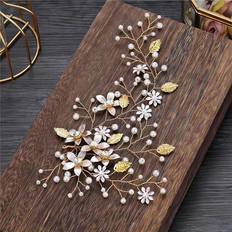 ChicAbode Wedding Hair Accessories for Brides & Bridesmaids, Rose Gold Leaf Bead Headpieces Clip Crystal Bridal Headdress Flower Accessories, Bridal Hair Accessories Gold - Image 4