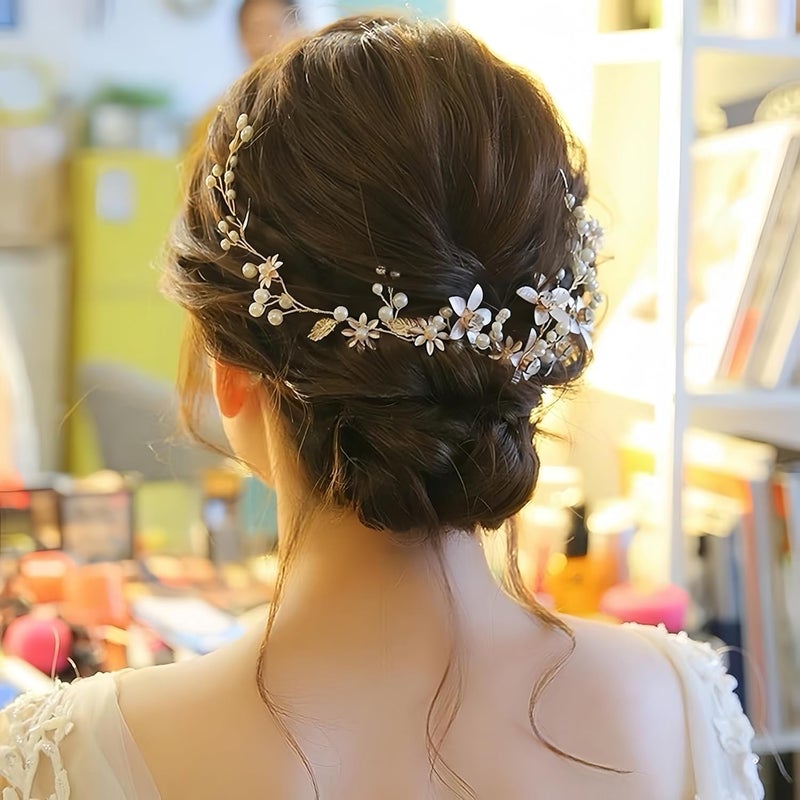 ChicAbode Wedding Hair Accessories for Brides & Bridesmaids, Rose Gold Leaf Bead Headpieces Clip Crystal Bridal Headdress Flower Accessories, Bridal Hair Accessories Gold - Image 1