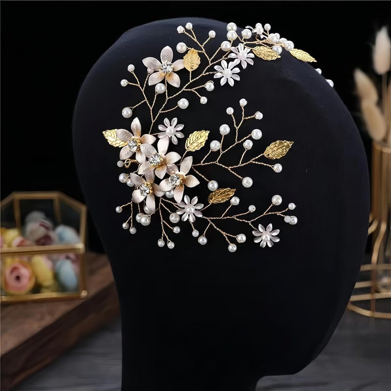 ChicAbode Wedding Hair Accessories for Brides & Bridesmaids, Rose Gold Leaf Bead Headpieces Clip Crystal Bridal Headdress Flower Accessories, Bridal Hair Accessories Gold - Image 5
