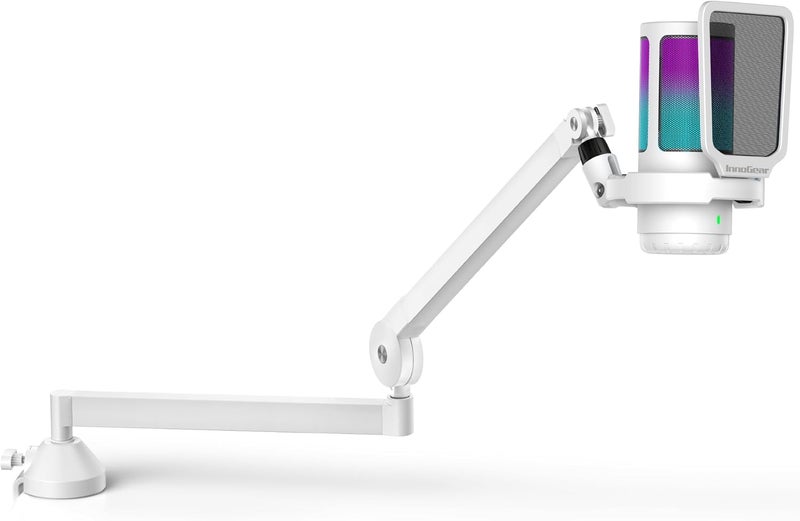 InnoGear USB Gaming Microphone Set Noise Cancellation Condenser Mic with Boom Arm RGB Mute Headphones Jack for Streaming Podcasting Recording Vocal PC Computer YouTube Discord PS4 PS5 White - Image 1
