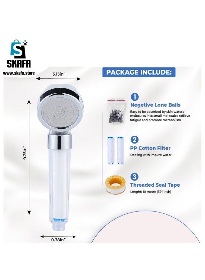 SKAFA Filtered Shower Head | High Pressure Water Saving 3 Spray Modes Filter Ionic Showerhead | Handheld Shower Head with Extra PP Cotton Filters, Filter Stones, Seal Tape. Easy Install. - Image 2