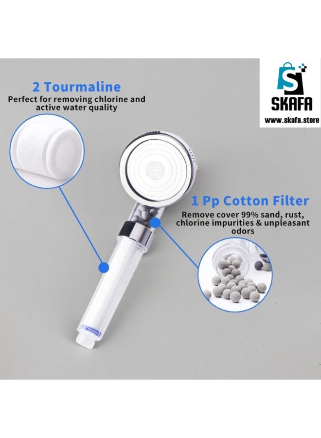 SKAFA Filtered Shower Head | High Pressure Water Saving 3 Spray Modes Filter Ionic Showerhead | Handheld Shower Head with Extra PP Cotton Filters, Filter Stones, Seal Tape. Easy Install. - Image 5