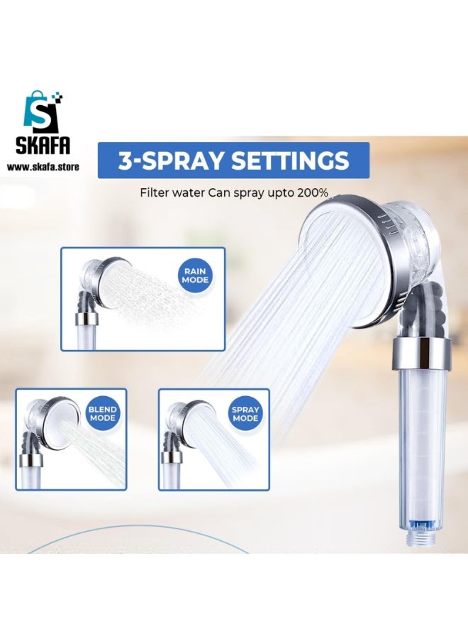 SKAFA Filtered Shower Head | High Pressure Water Saving 3 Spray Modes Filter Ionic Showerhead | Handheld Shower Head with Extra PP Cotton Filters, Filter Stones, Seal Tape. Easy Install. - Image 3