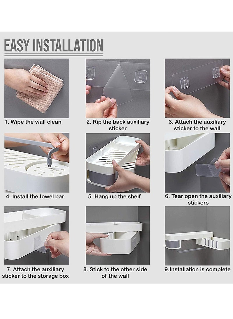 HomarKet - 2-Layer Wall Mount Self Adhesive Rotating Shower Caddy Corner Storage Shelf White/Grey - Image 1