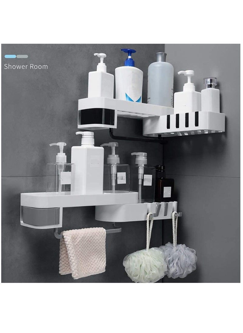HomarKet - 2-Layer Wall Mount Self Adhesive Rotating Shower Caddy Corner Storage Shelf White/Grey - Image 1