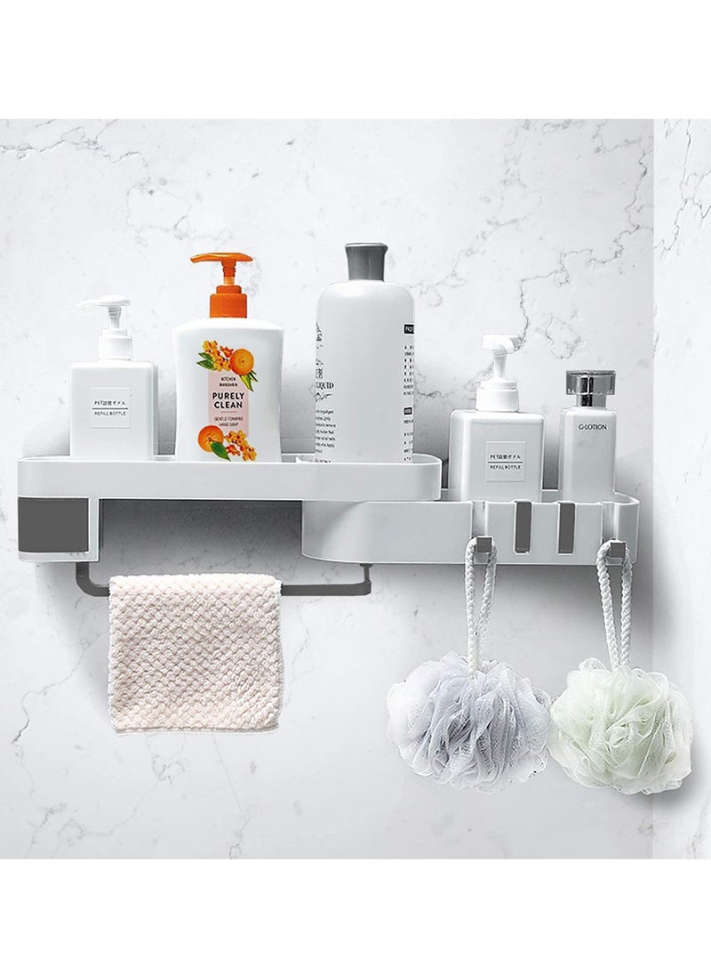 HomarKet - 2-Layer Wall Mount Self Adhesive Rotating Shower Caddy Corner Storage Shelf White/Grey - Image 1