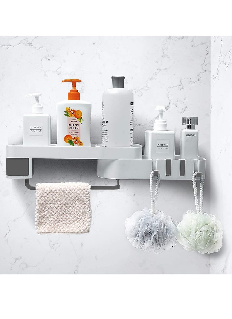 HomarKet - 2-Layer Wall Mount Self Adhesive Rotating Shower Caddy Corner Storage Shelf White/Grey - Image 1