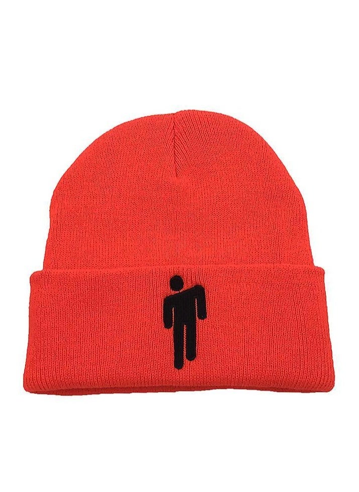 AIWANTO - Beanie Hat Embroidery Knitted Hat Sleeve Cap Hip Hop Woolen Cap (Red) - Image 1