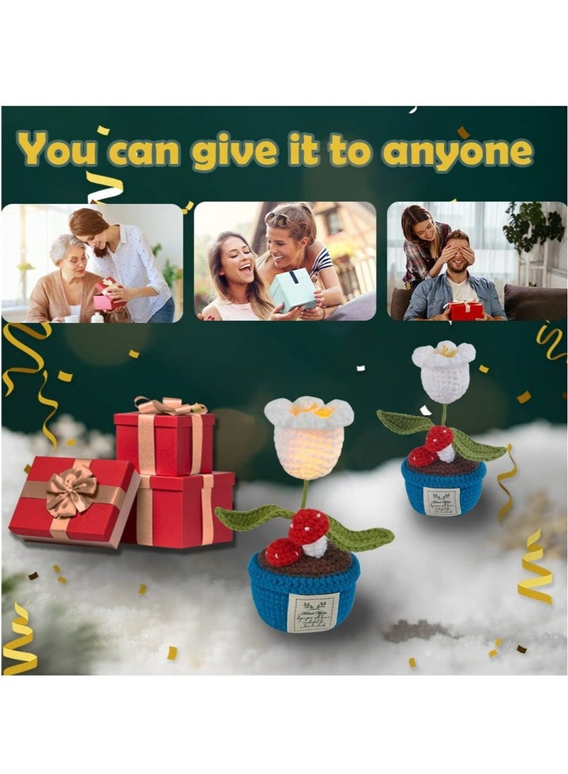 Captaintech Lily of The Valley Flowers Crochet Flowers Pot with Night Light Finished Hand Woven Flowers Knitted Flower Night Lights Handmade Crochet Flower Bouquet Decoration for Bedroom Home Office - Image 5