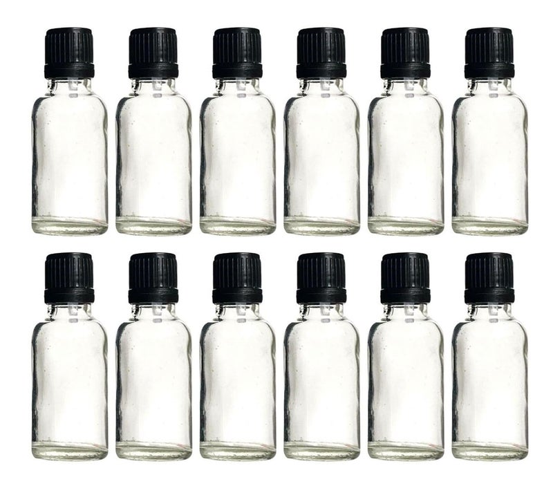 Vow 15ml Clear Glass Euro Dropper Bottle with Black Sleeve n Rubber Teat Leakproof Travel Bottle for Oils, Perfumes, Serums n Cosmetics_Pack of 12 - Image 1