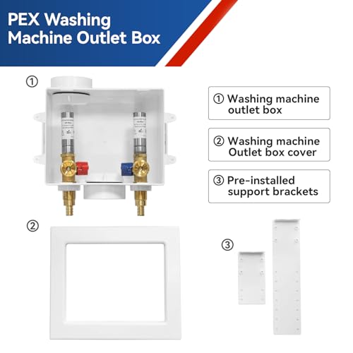 GUOFIS Washing Machine Outlet Box with Stainless Steel Water Hammer Arrestor,1/2 Inch PEX Inlet x 3/4 Inch MHT Outlet Connection Laundry Outlet Boxes,Washer Plumbing Box with Center Drain(WM007) - Image 5