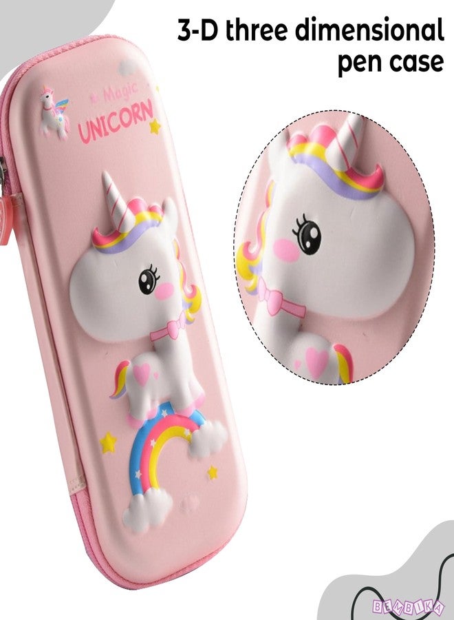 BEMBIKA School Supplies 3D Cartoon Design Pencil Box for School Kids, Girls and Boys, Pen & Pencil Case Pouch for Office, College, School Large Storage Capacity � Unicorn Baby Pink - Image 2