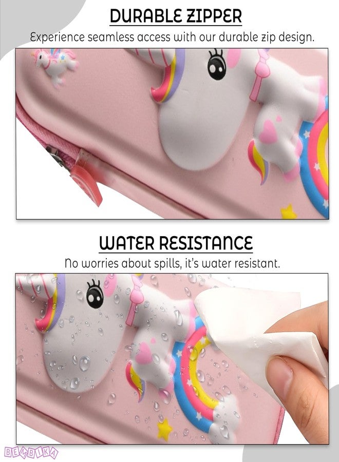 BEMBIKA School Supplies 3D Cartoon Design Pencil Box for School Kids, Girls and Boys, Pen & Pencil Case Pouch for Office, College, School Large Storage Capacity � Unicorn Baby Pink - Image 5