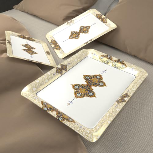 Castleite Valencia Series Melamine Trays Set of 3 with Handles for Serving Snacks or Tea – A Designer Tray Medley for Home or Cafe Use (Beyla) - Image 1