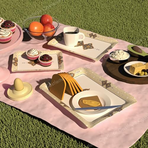 Castleite Valencia Series Melamine Trays Set of 3 with Handles for Serving Snacks or Tea – A Designer Tray Medley for Home or Cafe Use (Beyla) - Image 3