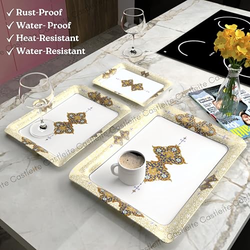 Castleite Valencia Series Melamine Trays Set of 3 with Handles for Serving Snacks or Tea – A Designer Tray Medley for Home or Cafe Use (Beyla) - Image 4