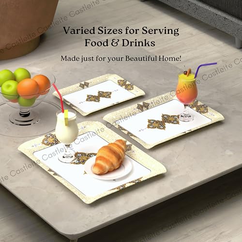 Castleite Valencia Series Melamine Trays Set of 3 with Handles for Serving Snacks or Tea – A Designer Tray Medley for Home or Cafe Use (Beyla) - Image 5