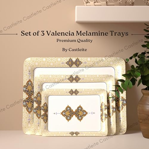 Castleite Valencia Series Melamine Trays Set of 3 with Handles for Serving Snacks or Tea – A Designer Tray Medley for Home or Cafe Use (Beyla) - Image 2