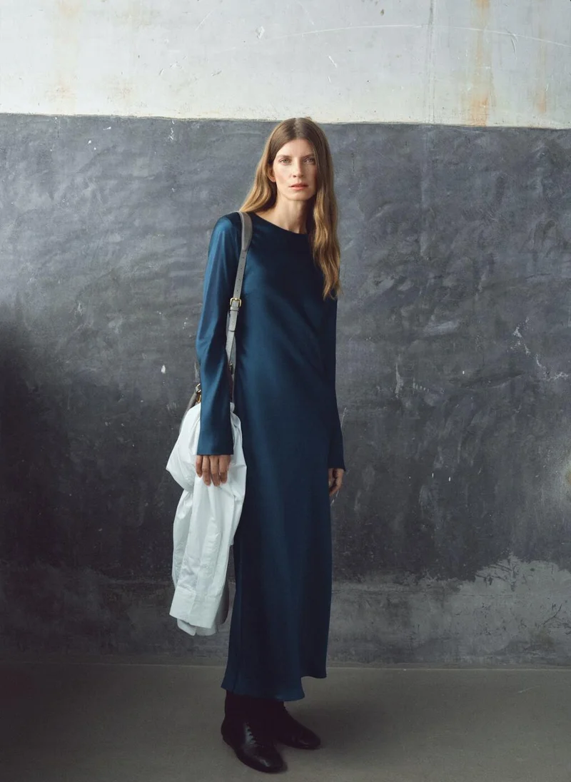 MANGO Long satin dress
