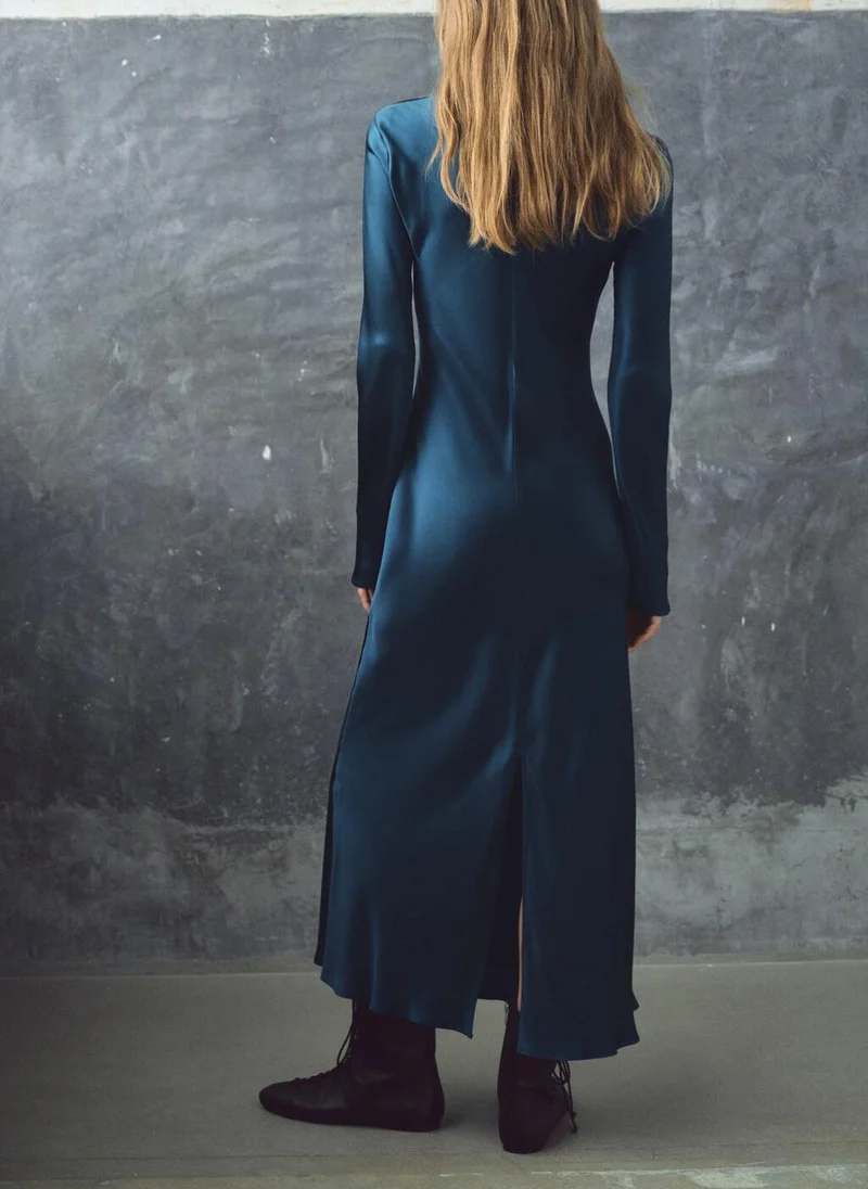 MANGO Long satin dress