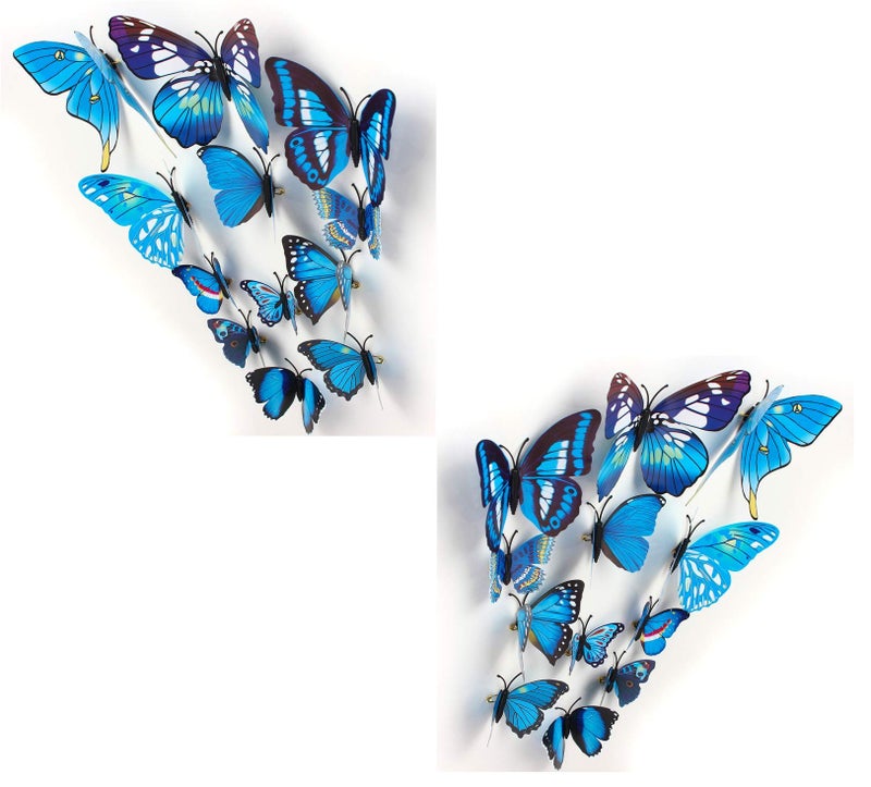 Xtore™ 24pcs 3D Home Decor Butterfly | 3D Butterfly Beautiful Decor Item | Comes with Sticking pad - Ocean Blue)(Set of 24) - Image 1