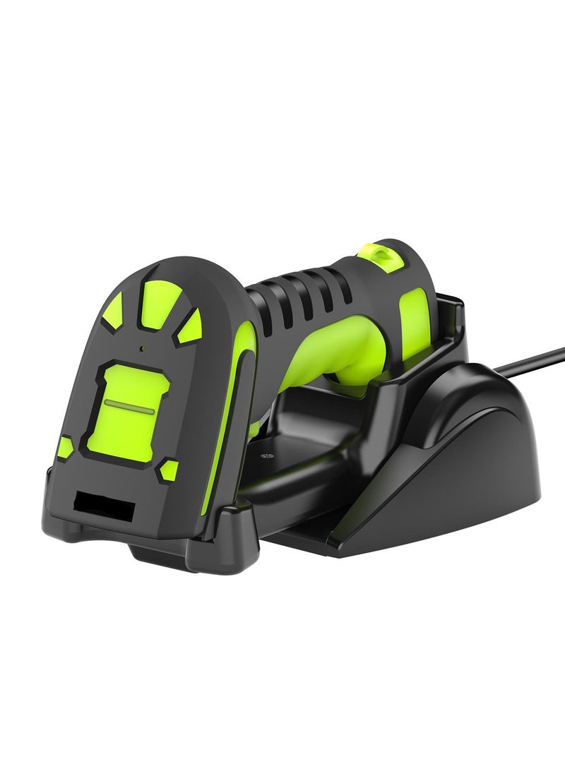 SYOSI - Handheld Upgraded 1D 2D QR Code Code Industrial Barcode Scanner with Wireless Charging Stand 1968 Feet Transmission Distance 433Mhz Wireless and Bluetooth 2in1 Shock Dust Proof Hands Free Green - Image 1