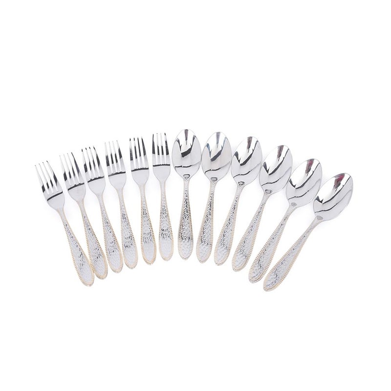 Coconut Stainless Steel Cutlery Set Premium Design Spoon and Fork with Gold Colour Polish Stand Set of 12 with 2 Stand - Image 5