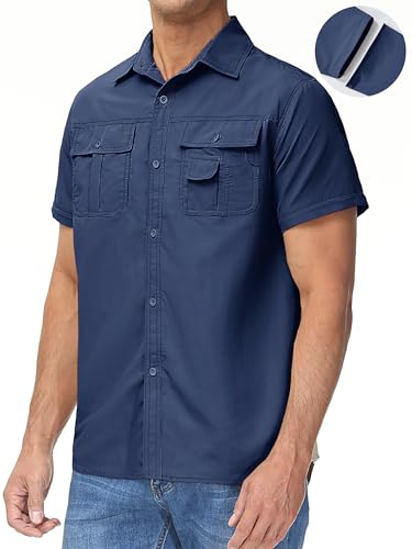 TACVASEN Men's Long Sleeve Tactical Shirts Dry Fit Breathable Cooling Button Work Shirts for Summer Safari Travel Camping Blue, XL - Image 3
