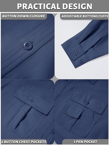 TACVASEN Men's Long Sleeve Tactical Shirts Dry Fit Breathable Cooling Button Work Shirts for Summer Safari Travel Camping Blue, XL - Image 4