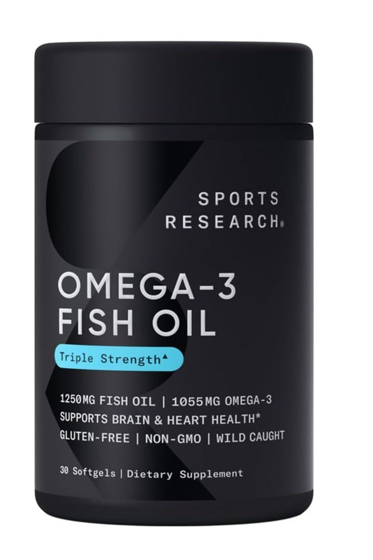 SPORTS RESEARCH Omega-3 Fish Oil, Triple Strength, 30 Softgels 30 Servings - Image 1