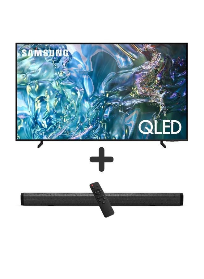 Samsung 75-Inch QLED 4K Q60D Tizen OS Smart TV with HDR10+, 4K Upscaling, AirSlim Design With 2.0 Channel Soundbar 30W, HDMI ARC, Bluetooth, USB, MP3, FM Station 75Q60D+SOUNDBAR Black - Image 1