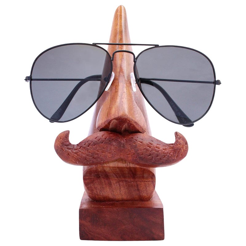 ITOS365 Handmade Wooden Nose Shaped Spectacle Specs Eyeglass Holder Stand Figurine with Moustache -Set of 2 - Image 2