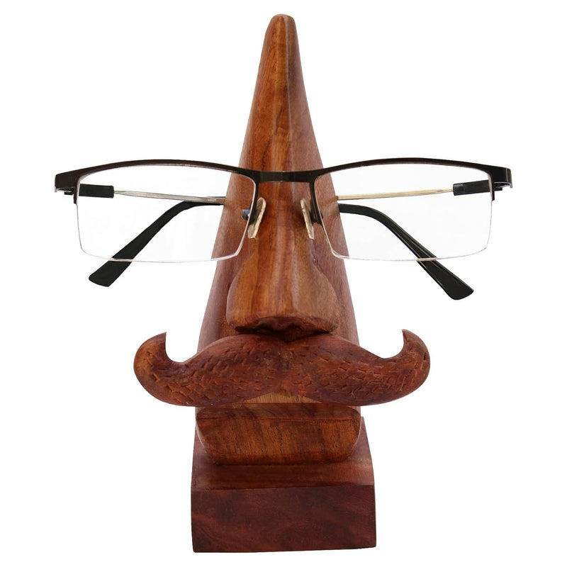 ITOS365 Handmade Wooden Nose Shaped Spectacle Specs Eyeglass Holder Stand Figurine with Moustache -Set of 2 - Image 3