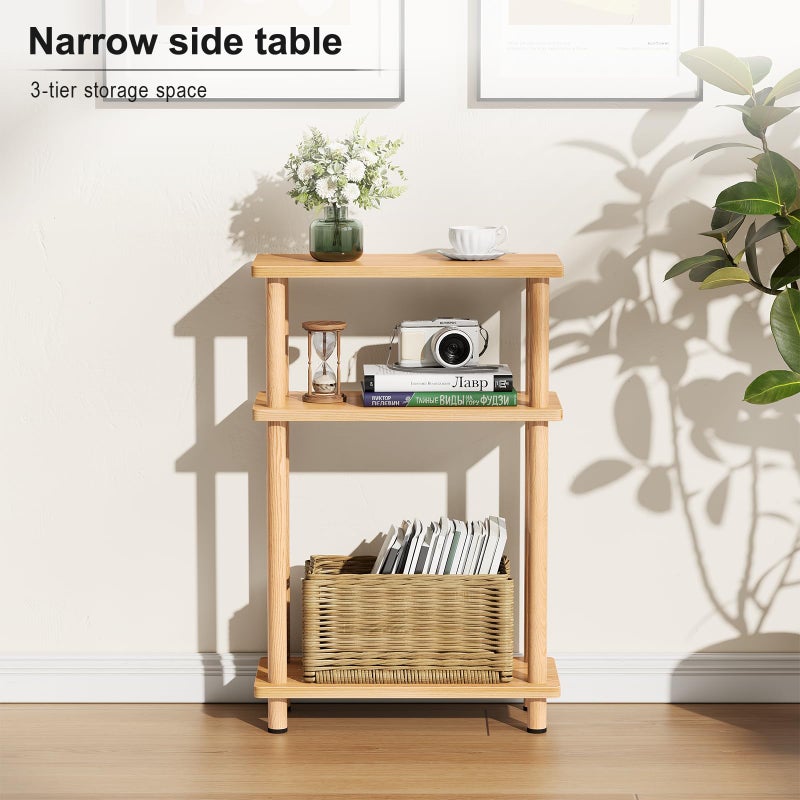 Apicizon Small Narrow Side Table, 3-Tier Skinny End Table for Small Spaces, Slim Nightstand with Storage Shelf, Bedside Table for Living Room, Bedroom, Natural - Image 4