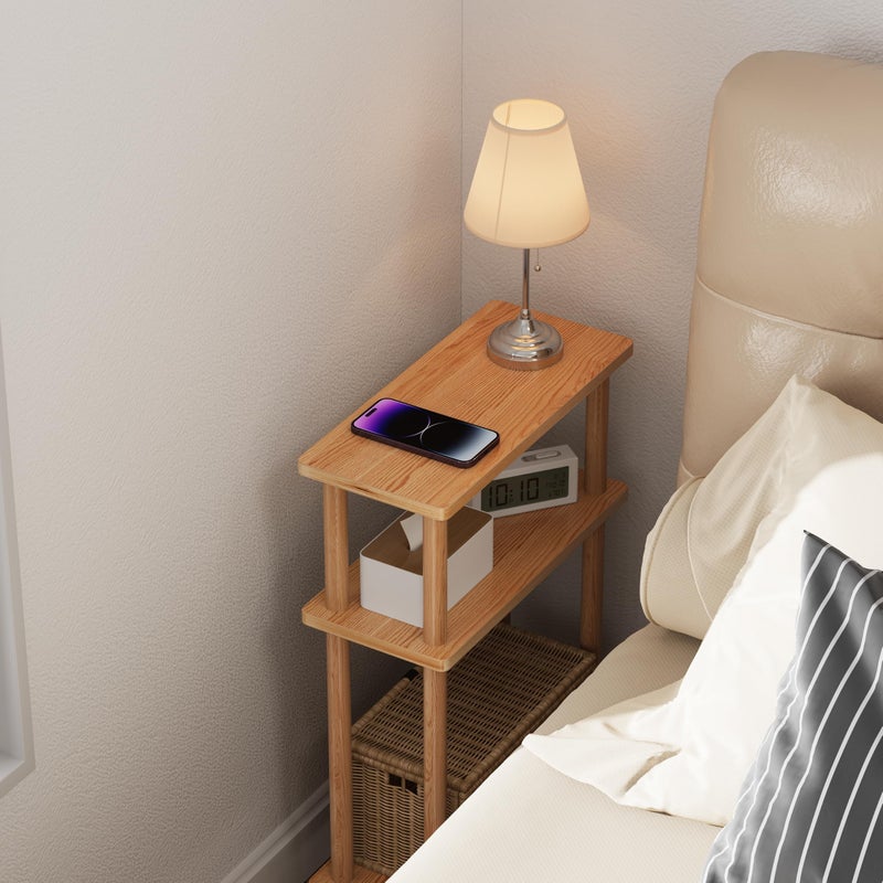 Apicizon Small Narrow Side Table, 3-Tier Skinny End Table for Small Spaces, Slim Nightstand with Storage Shelf, Bedside Table for Living Room, Bedroom, Natural - Image 3