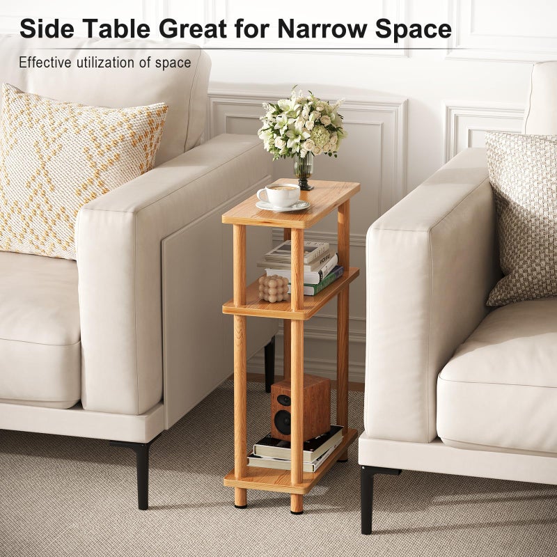 Apicizon Small Narrow Side Table, 3-Tier Skinny End Table for Small Spaces, Slim Nightstand with Storage Shelf, Bedside Table for Living Room, Bedroom, Natural - Image 5