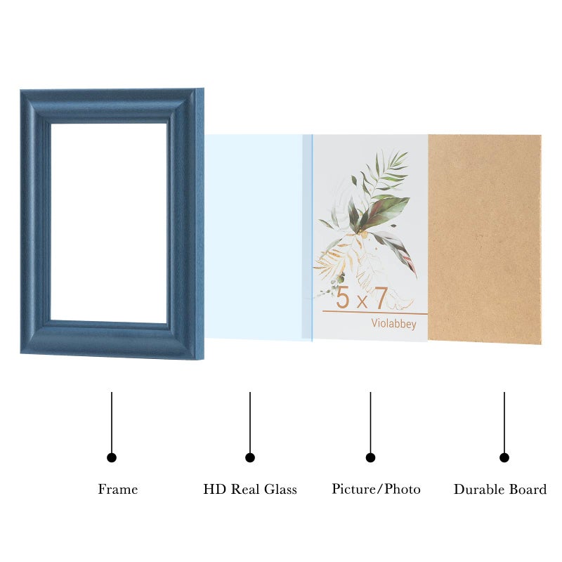 VIOLABBEY 5x7 Picture Frame Set of 4  5 x 7 Picture/Photo Frame for Wall Mounted or Tabletop Display  Real Glass  Family Friends Gift (Green+White+Grey+Blue) - Image 3