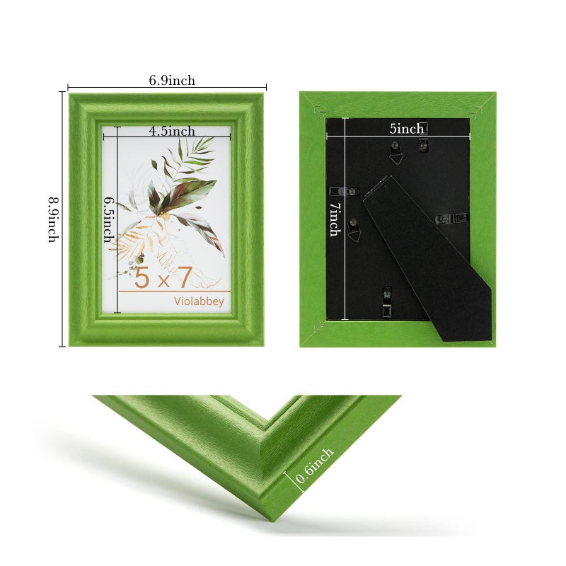 VIOLABBEY 5x7 Picture Frame Set of 4  5 x 7 Picture/Photo Frame for Wall Mounted or Tabletop Display  Real Glass  Family Friends Gift (Green+White+Grey+Blue) - Image 4