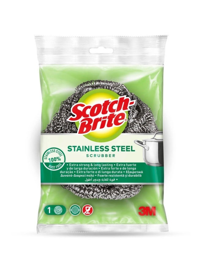 Scotch Brite فرك حلزوني من الفولاذ المقاوم للصدأ، وسادة فرك، مثالية لمقالي الحديد الزهر، فرك قوي للبقع العنيدة. 1 وحدة/عبوة