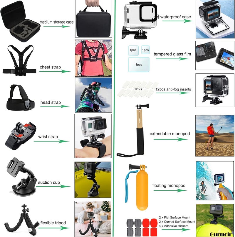 Gurmoir Accessories Kit with Waterproof Housing Case for Gopro Hero 12/Hero 11/Hero 10/Hero 9 Black. Full Essential Video Accessory Bundles for Go Pro 12/11/10/9 Camera(DT06) - Image 5