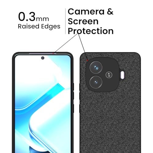 Kapa Soft Fabric & Leather Hybrid Protective Back Cover for iQoo Neo 10R | Shockproof Slim Hard Anti Slip Back Case (Black,Brown) - Image 3