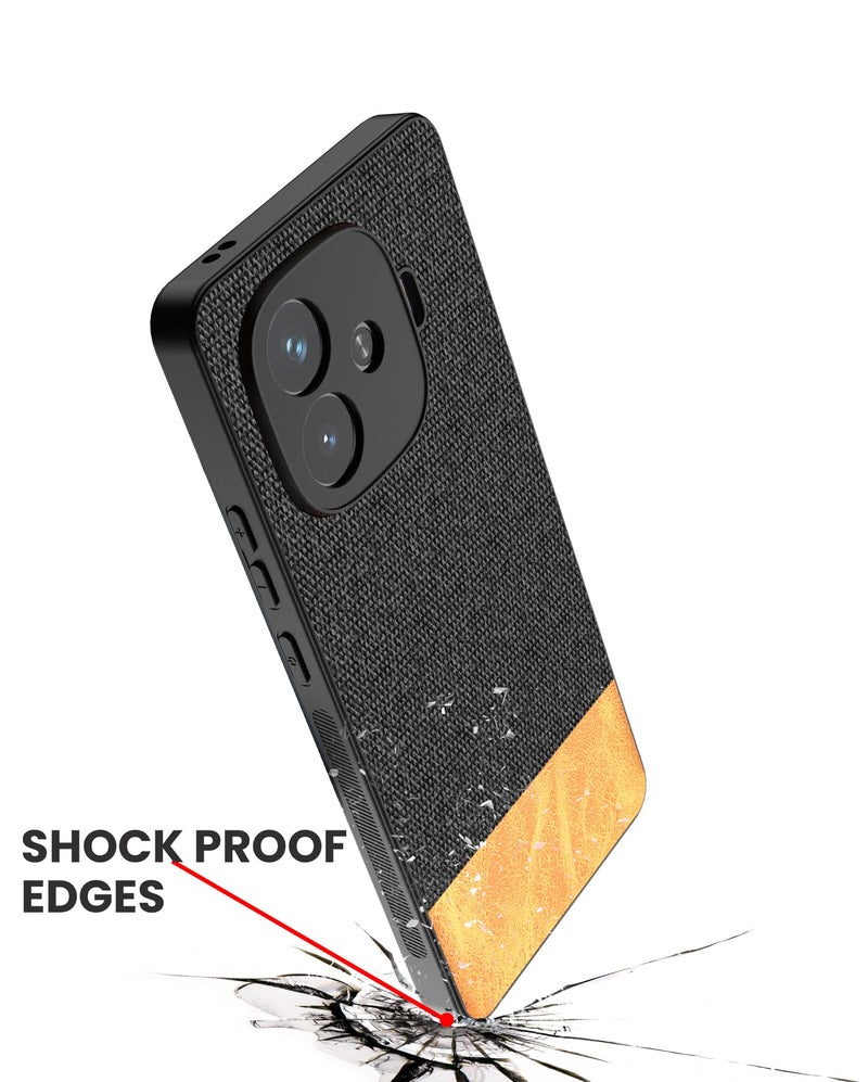 Kapa Soft Fabric & Leather Hybrid Protective Back Cover for iQoo Neo 10R | Shockproof Slim Hard Anti Slip Back Case (Black,Brown) - Image 4