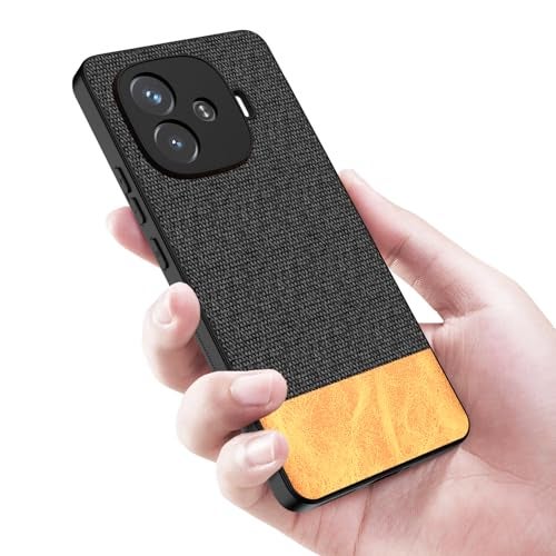 Kapa Soft Fabric & Leather Hybrid Protective Back Cover for iQoo Neo 10R | Shockproof Slim Hard Anti Slip Back Case (Black,Brown) - Image 5