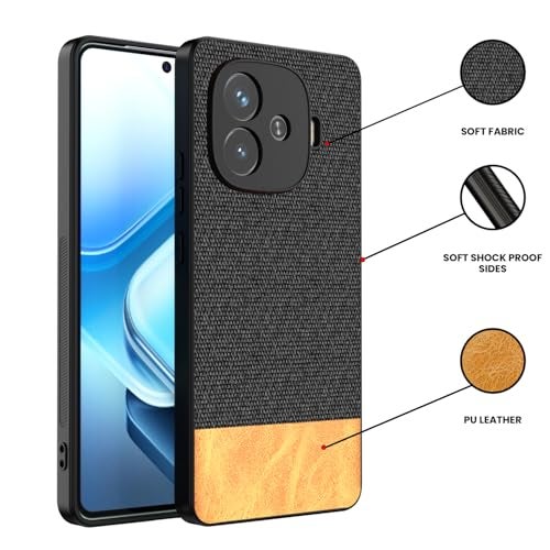Kapa Soft Fabric & Leather Hybrid Protective Back Cover for iQoo Neo 10R | Shockproof Slim Hard Anti Slip Back Case (Black,Brown) - Image 2