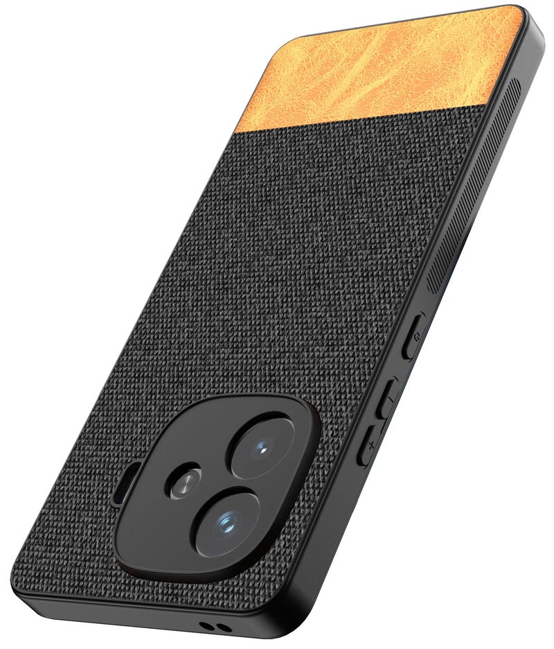 Kapa Soft Fabric & Leather Hybrid Protective Back Cover for iQoo Neo 10R | Shockproof Slim Hard Anti Slip Back Case (Black,Brown) - Image 1