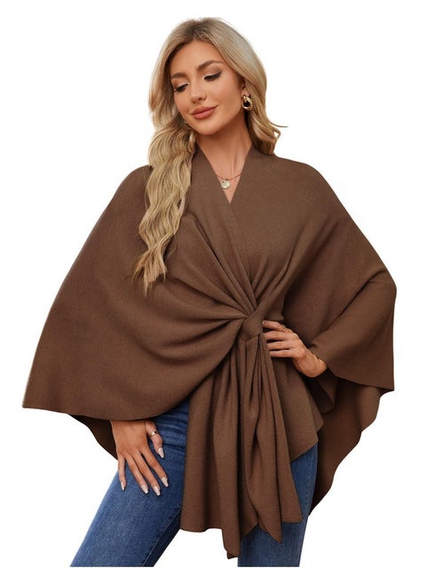 PULI Women's Elegant Shawl Wraps Soft Open Front Poncho Sweater for Spring Fall Winter caramel